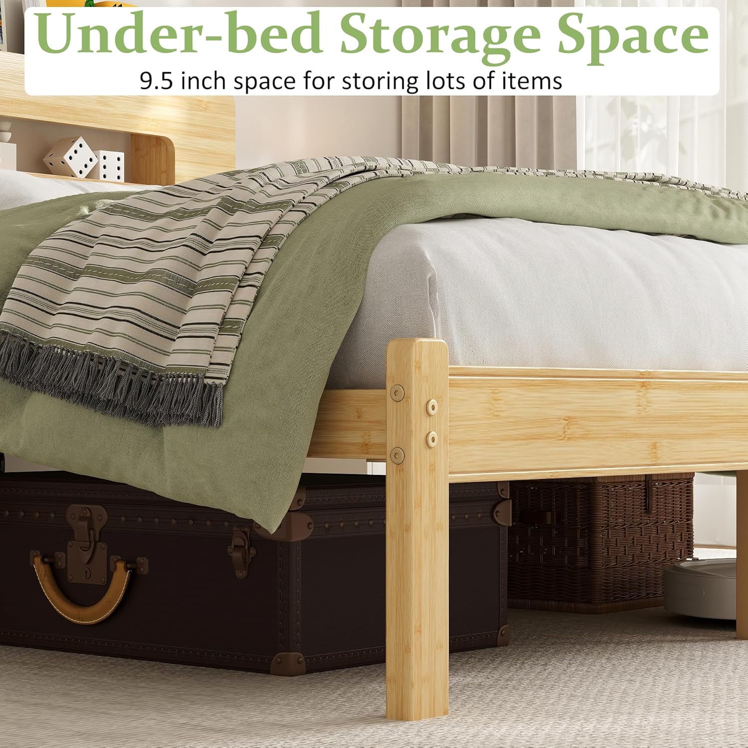 Detalle de ZIYOO Bamboo Bed Frame Twin XL
