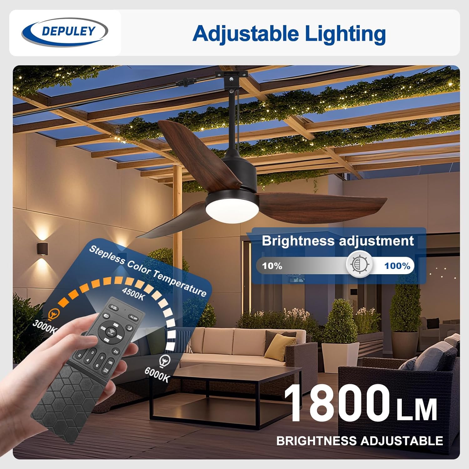 Thumbnail 2 de Depuley 42-Inch Outdoor Ceiling Fan with Lights, Walnut Waterproof Gazebo Fans (Remote & App Control)