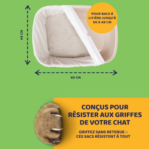 Detalle de Pettiny 20 Sacs XL à Litière pour Chat — Sacs résistants avec cordons et doublures anti-griffures pour grands bacs