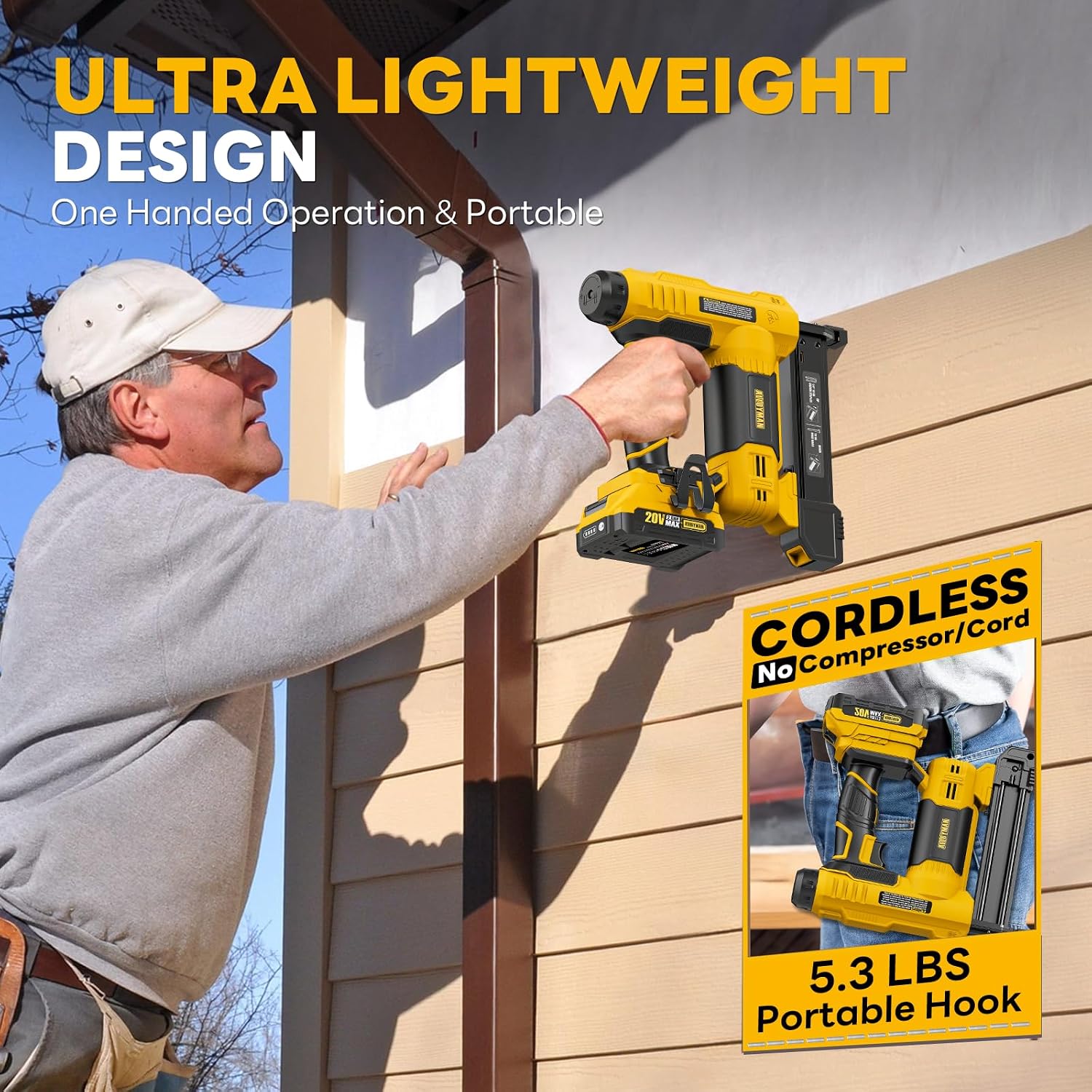 Thumbnail 2 de Alloyman 18 Gauge 2-in-1 Cordless Nail Gun and Stapler (Battery Powered) with 20V Battery, Charger, 1000 Nails and 500 Staples