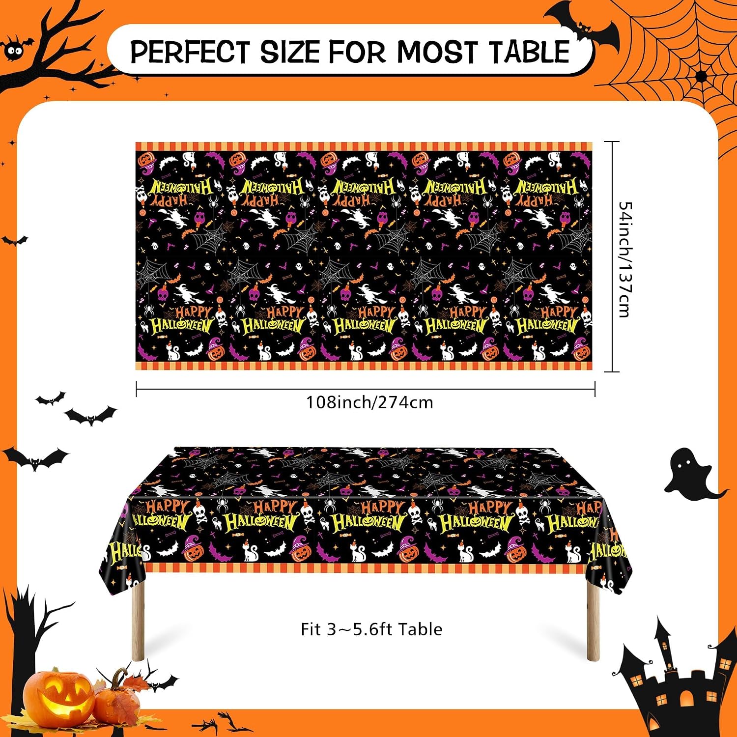 Thumbnail 1 de Halloween plastic tablecloth 54×108 inches