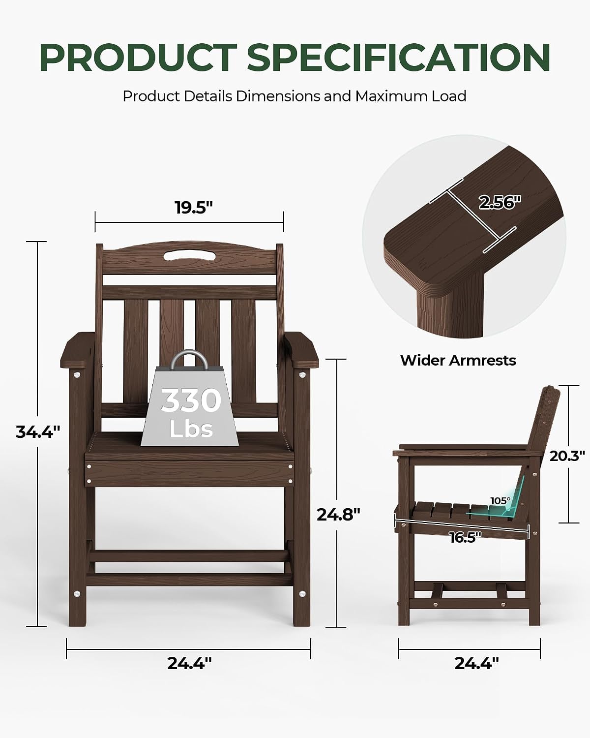 Thumbnail 3 de SUUNYN dining chair Set of 2 HDPE Outdoor Patio Chairs, Brown