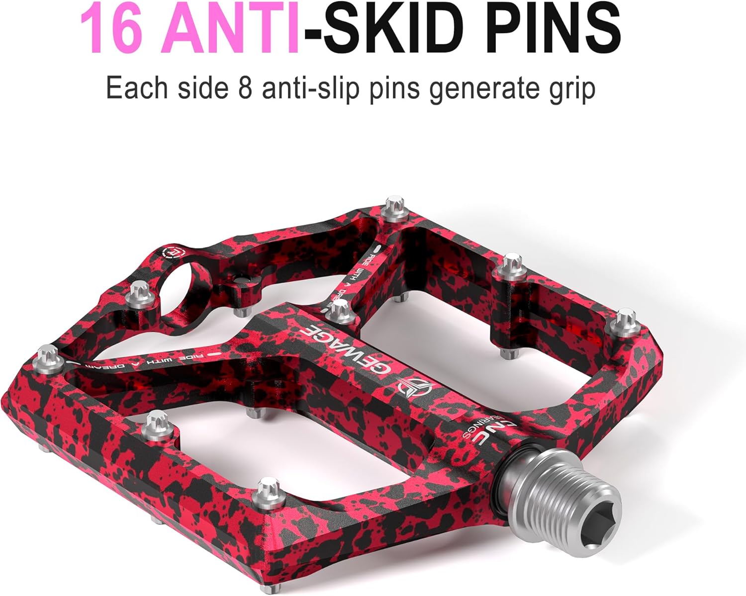 Thumbnail 2 de GEWAGE Pédales plates 9/16" CNC usinées pour vélo route/VTT, 3 roulements et picots antidérapants amovibles