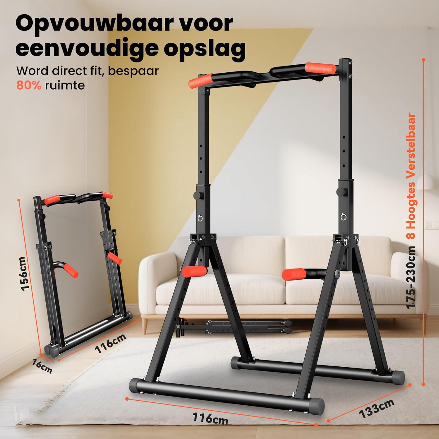 Thumbnail 3 de WATBKHE Power Tower Dip Station con barra per trazioni e dip autoportante, pieghevole e regolabile