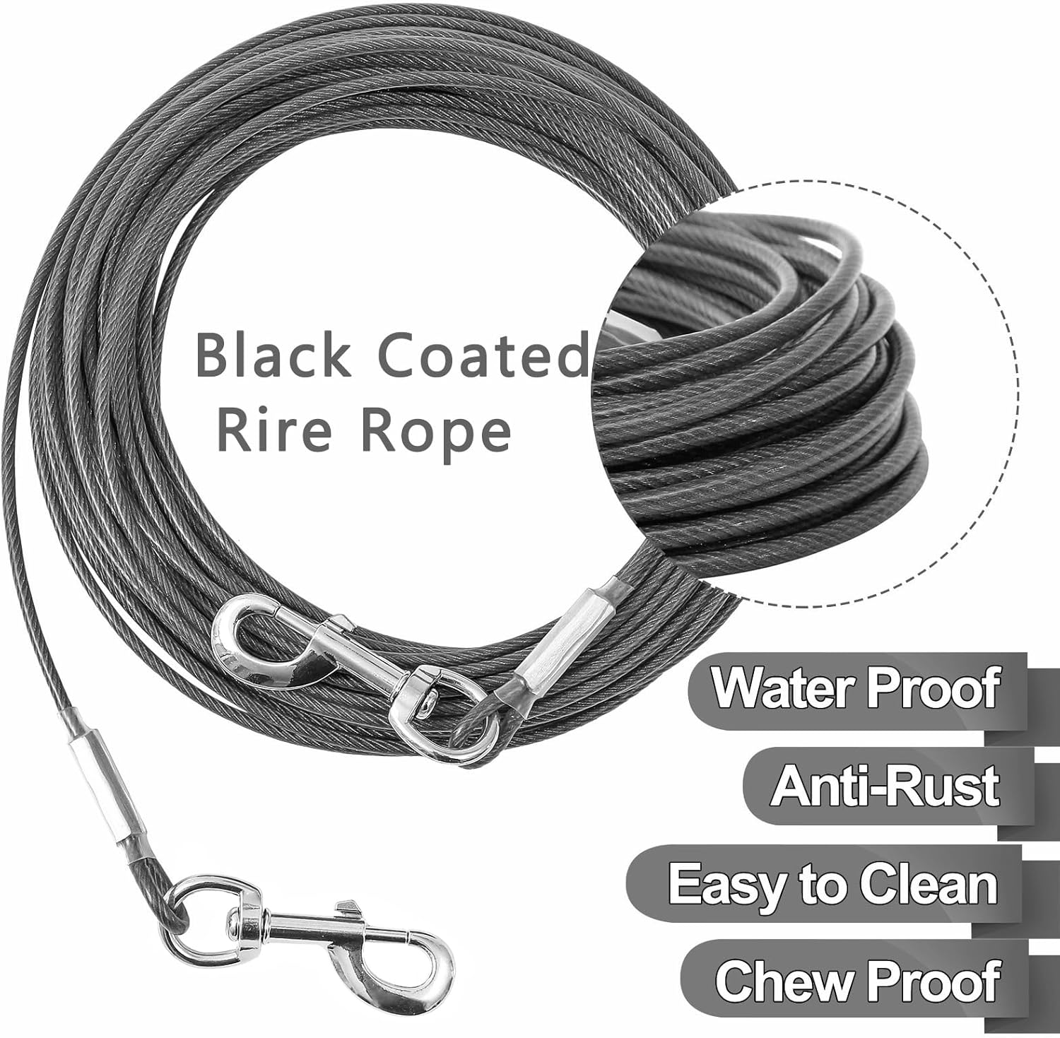 Detalle de Mi Metty Dog Tie Out Cable – Heavy Duty 20ft Chew‑Proof Dog Runner for Large Breeds