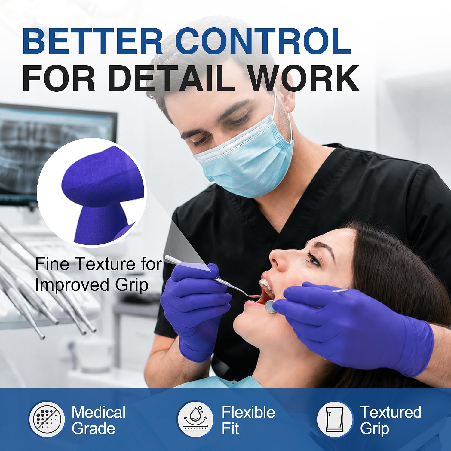 Detalle de Schneider Nitrile Exam Gloves (Dark Blue) – Latex-Free, Powder-Free, Disposable Food-Safe Gloves