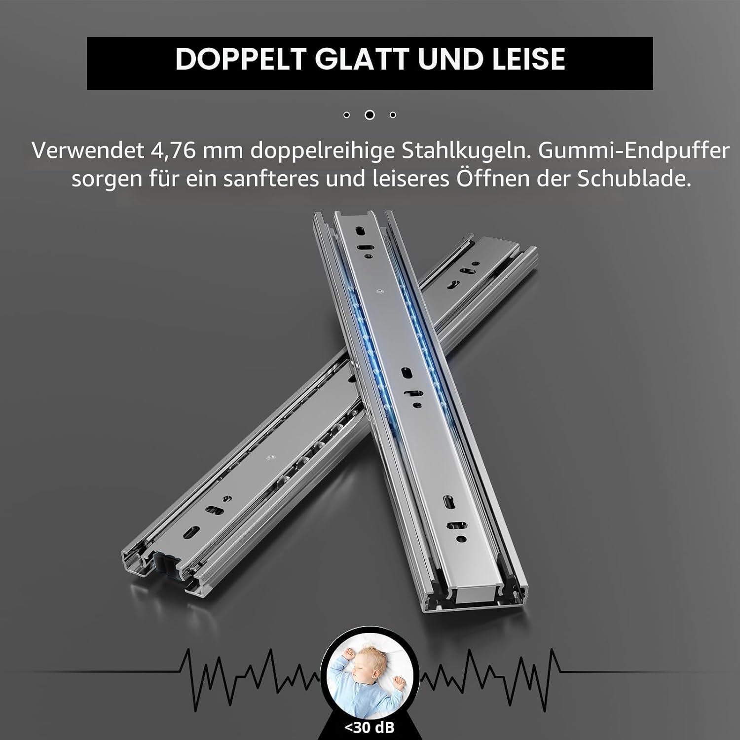 Thumbnail 6 de AOLISHENG Schubladenschienen Vollauszug 550 mm – 45 kg Tragkraft, Weiß, 1 Paar (2er Set)
