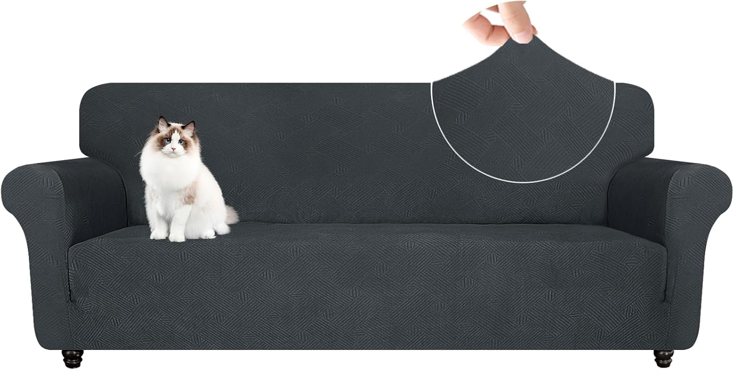 Detalle de YSTELLAA Housse canapé 4 places Gris foncé 🛋