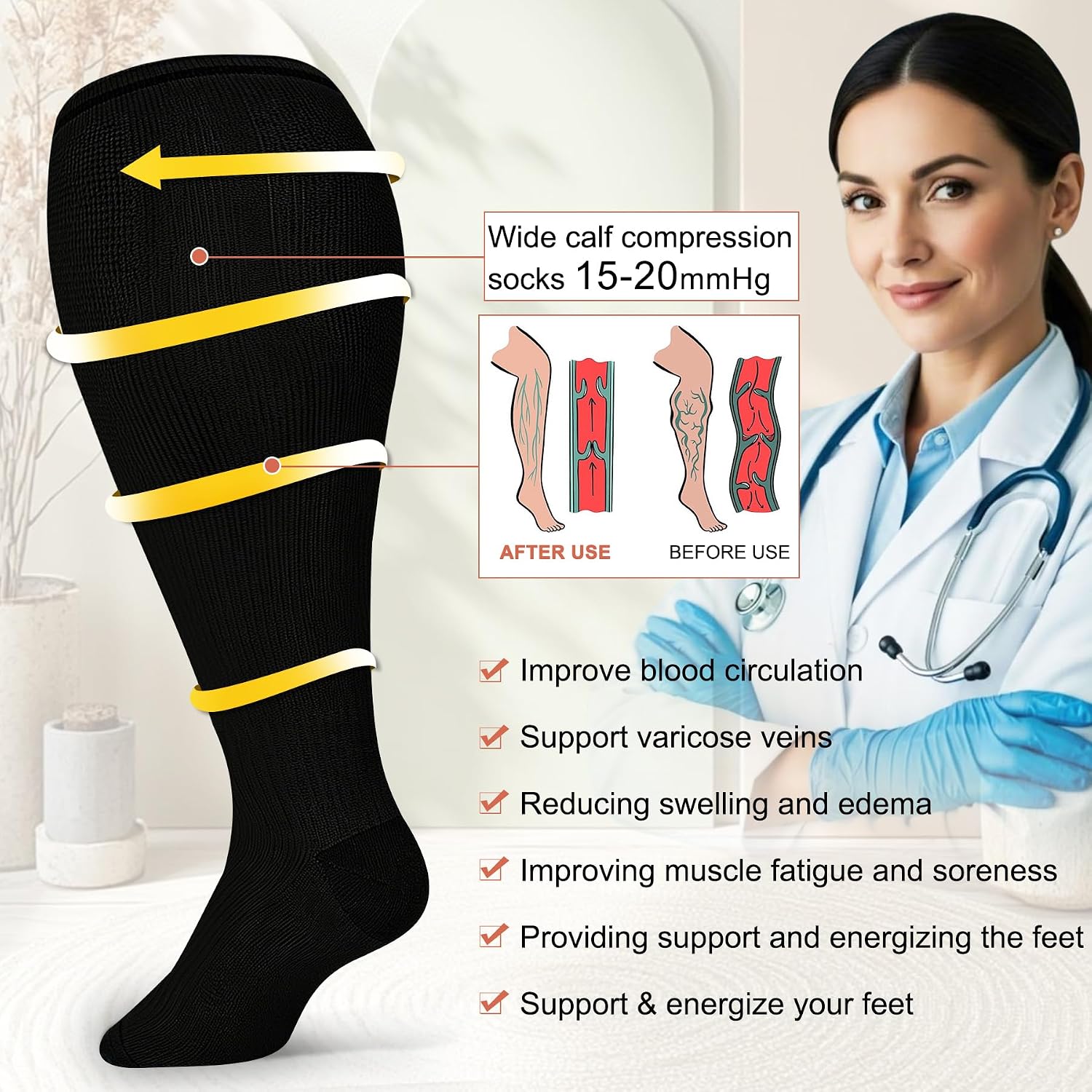Thumbnail 3 de Diu Life Plus Size Compression Socks for Wide Calves – 3 Pairs