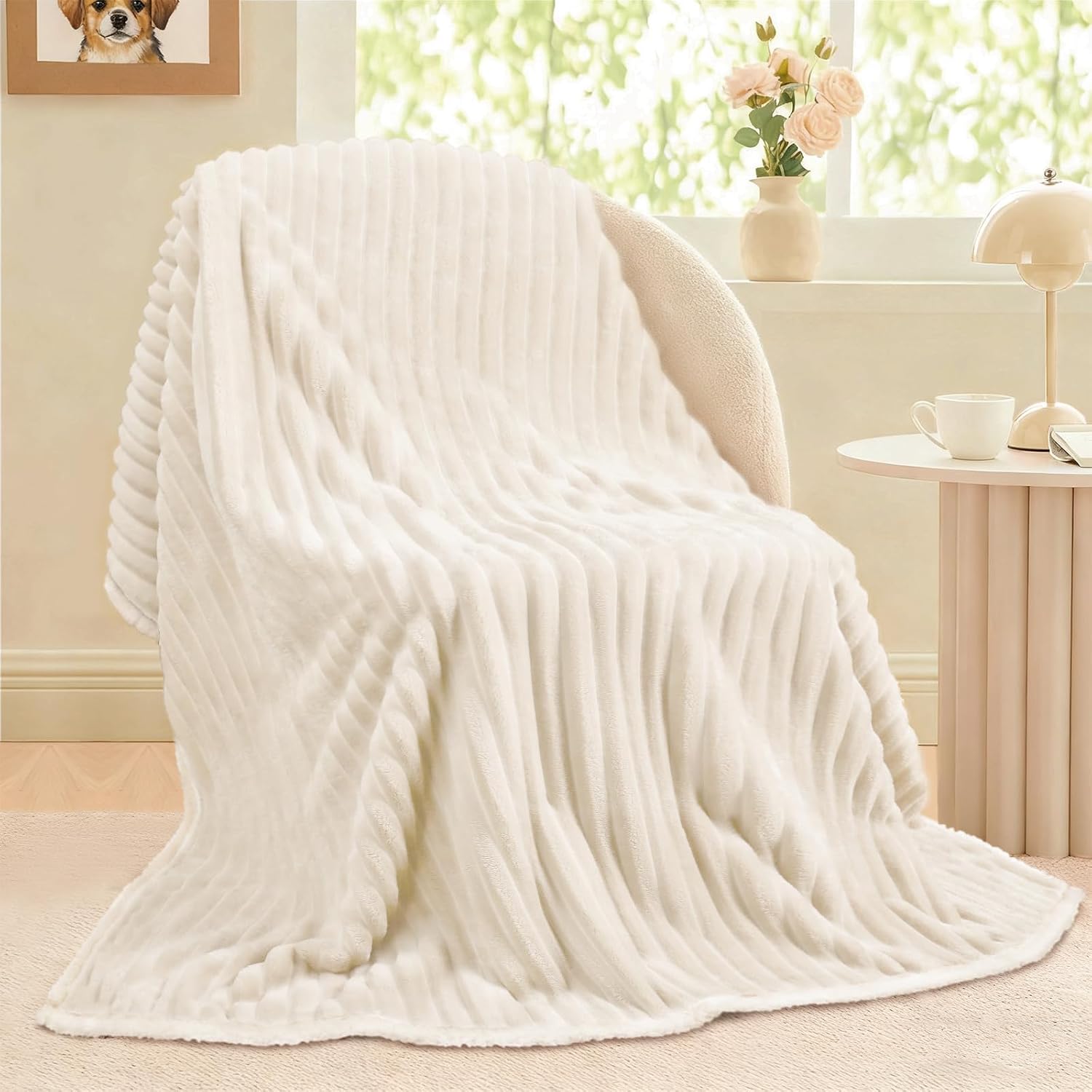 Detalle 2 de Luciphia wasserdichte Hundedecke – Wendbar, waschbar, Sherpa-Fleece, 71 × 102 cm, Beige/Weiß