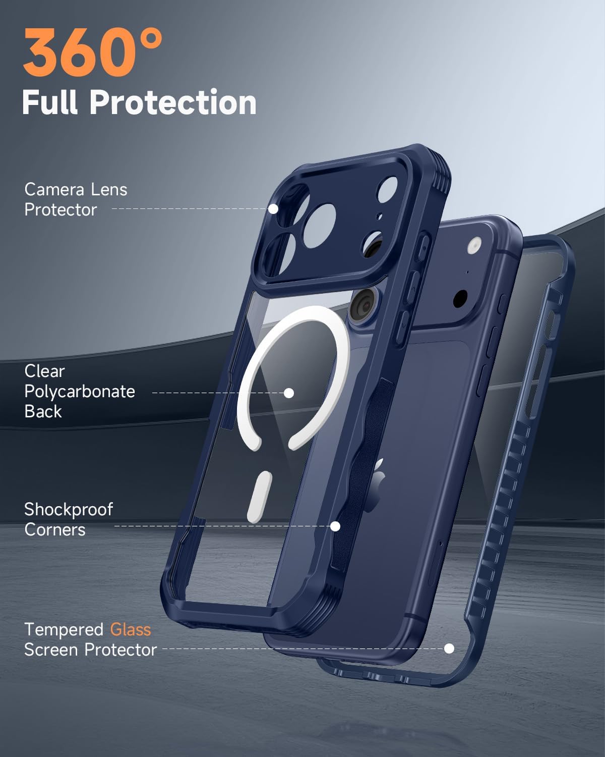 Detalle de seacosmo Magnetic Case for iPhone 17 Pro Max with MagSafe — 9H Tempered Glass Screen Protector & Camera Protection (Blue)
