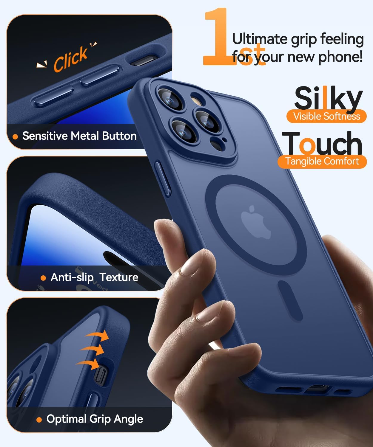 Thumbnail 4 de Coque Magnétique CANSHN pour iPhone 14 Pro (6,1 po) – Protection complète de l’appareil photo, finition mate translucide bleu foncé