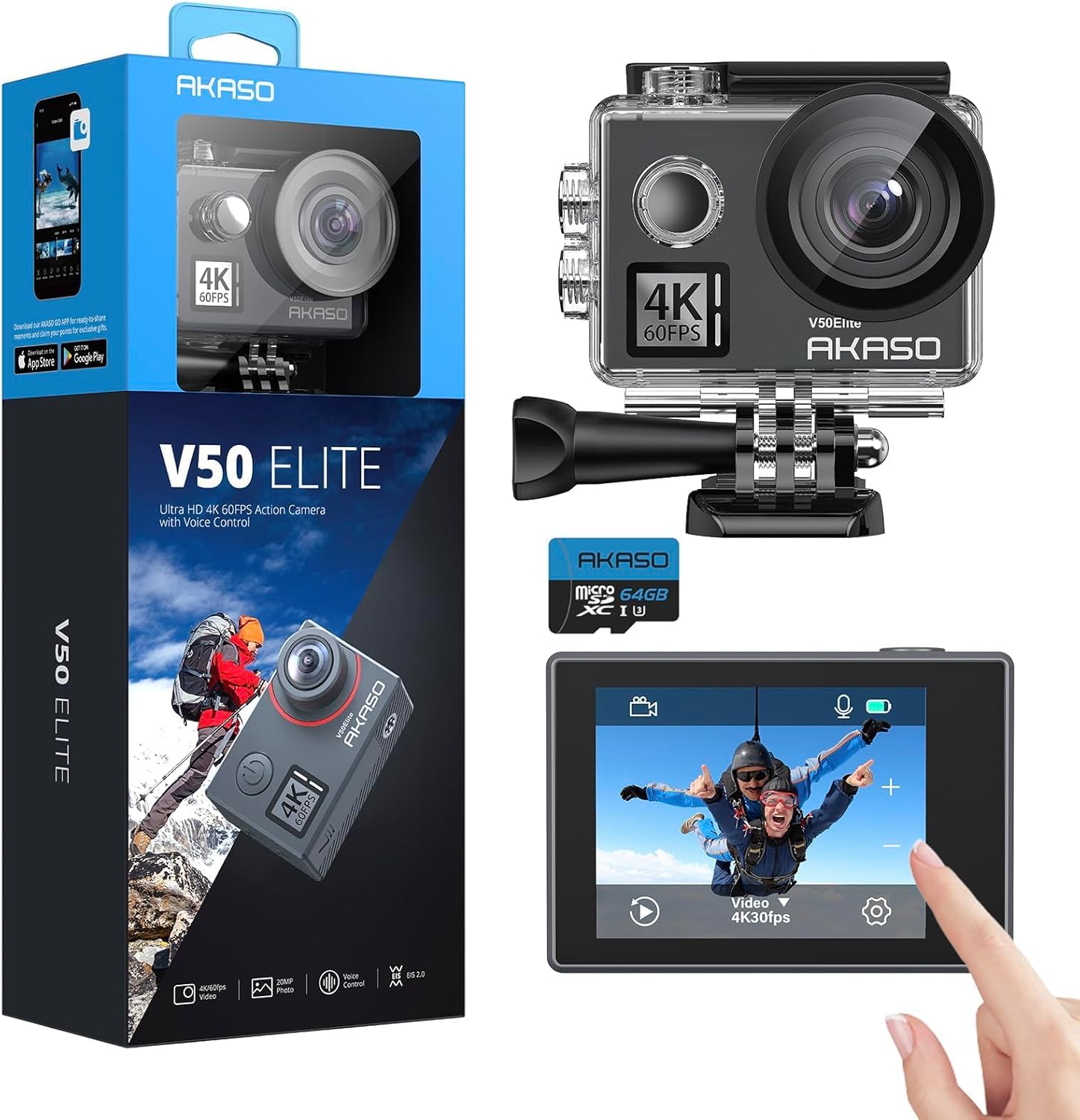 Detalle de AKASO V50 Elite Action Cam – 4K60, 20 MP, bis 40 m tauchfähig