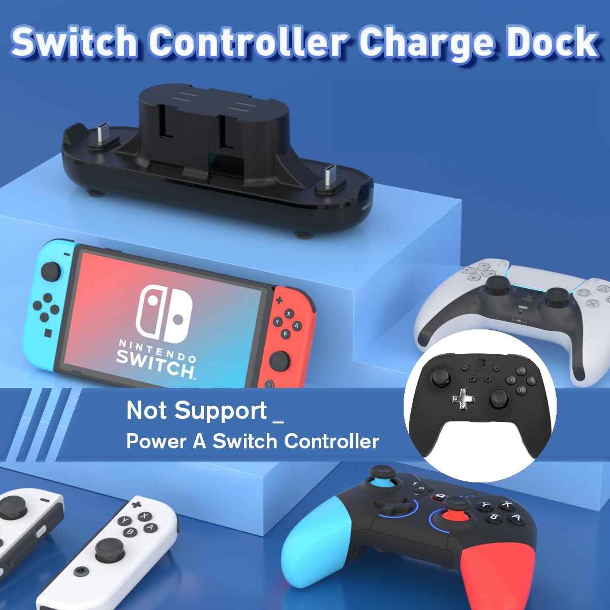 Detalle de Switch Controller Charger Dock: 6-in-1 Charging Station for Nintendo Switch, Pro, Joy-Con & PS5 Controller