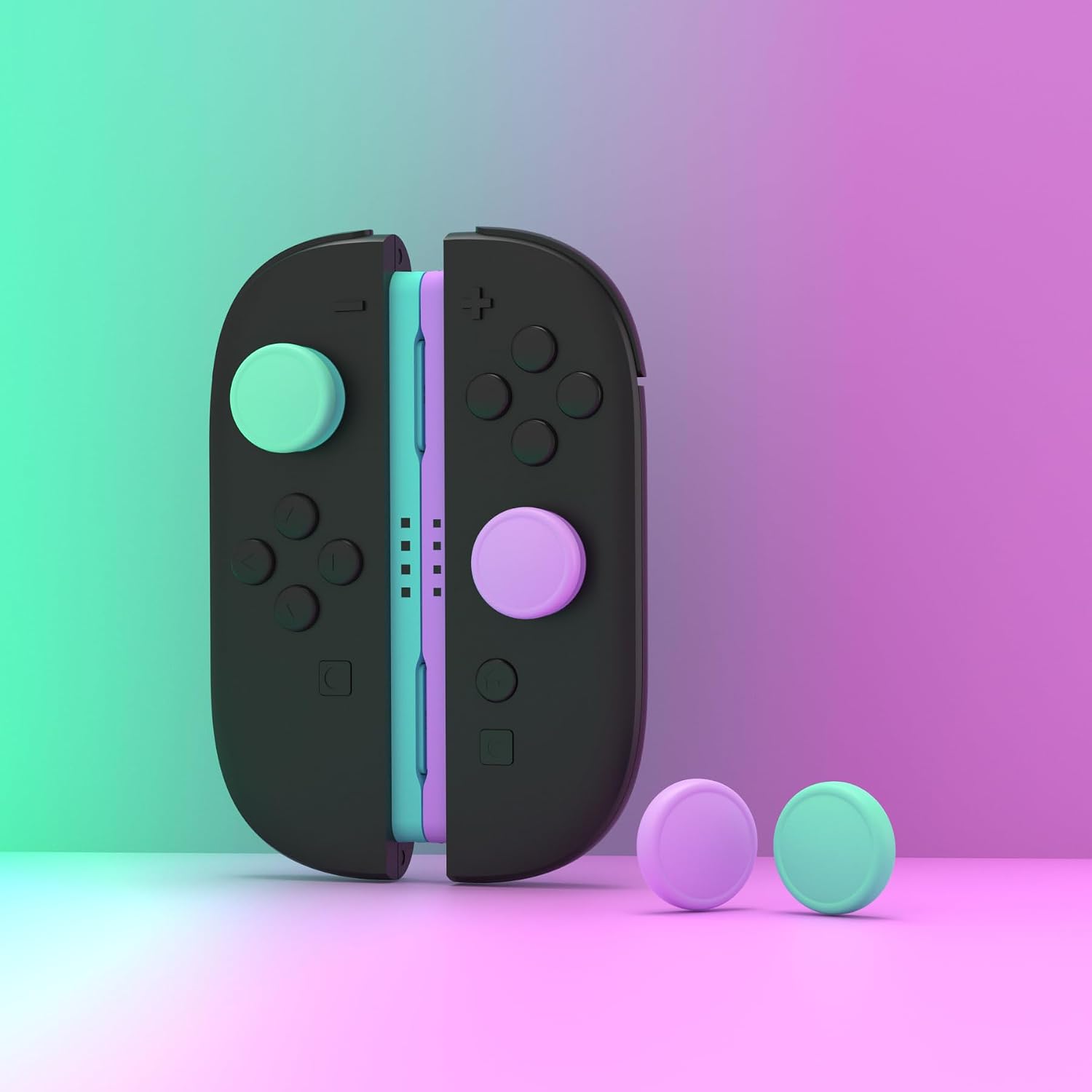 Thumbnail 1 de PlayVital Thumb Grips for Nintendo Switch 2 – 4-Pack Silicone Joystick Caps (Soft Violet & Mint Green)