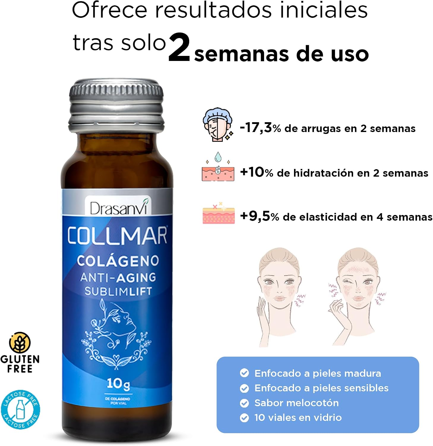 Detalle 2 de Colágeno Marino DRASANVI Shot 10g Melocotón para piel firme