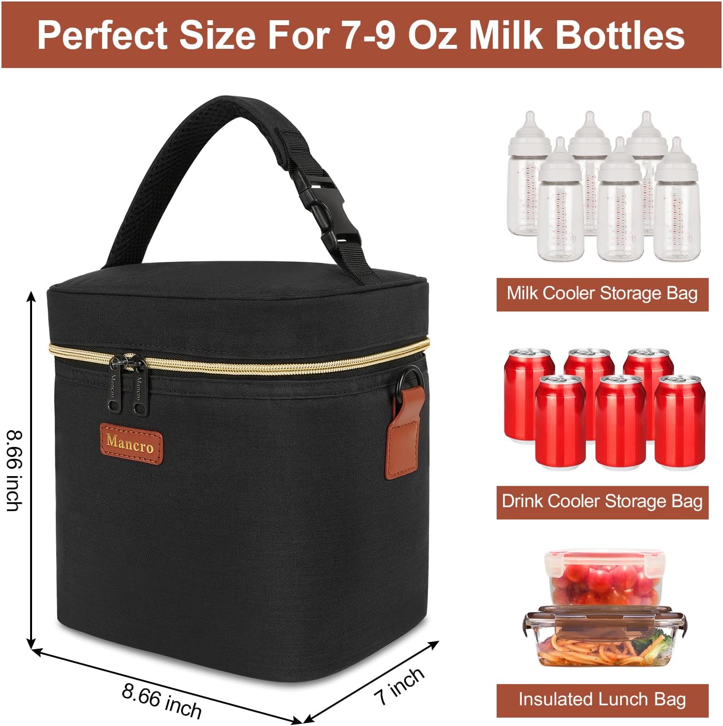 Detalle 2 de Mancro breastmilk cooler bag for 6 bottles