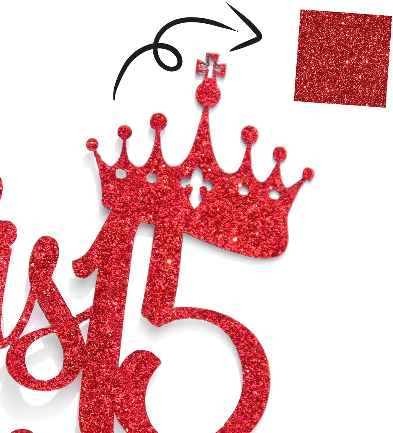 Thumbnail 6 de Mis Quince 15 Cake Topper, Red Glitter