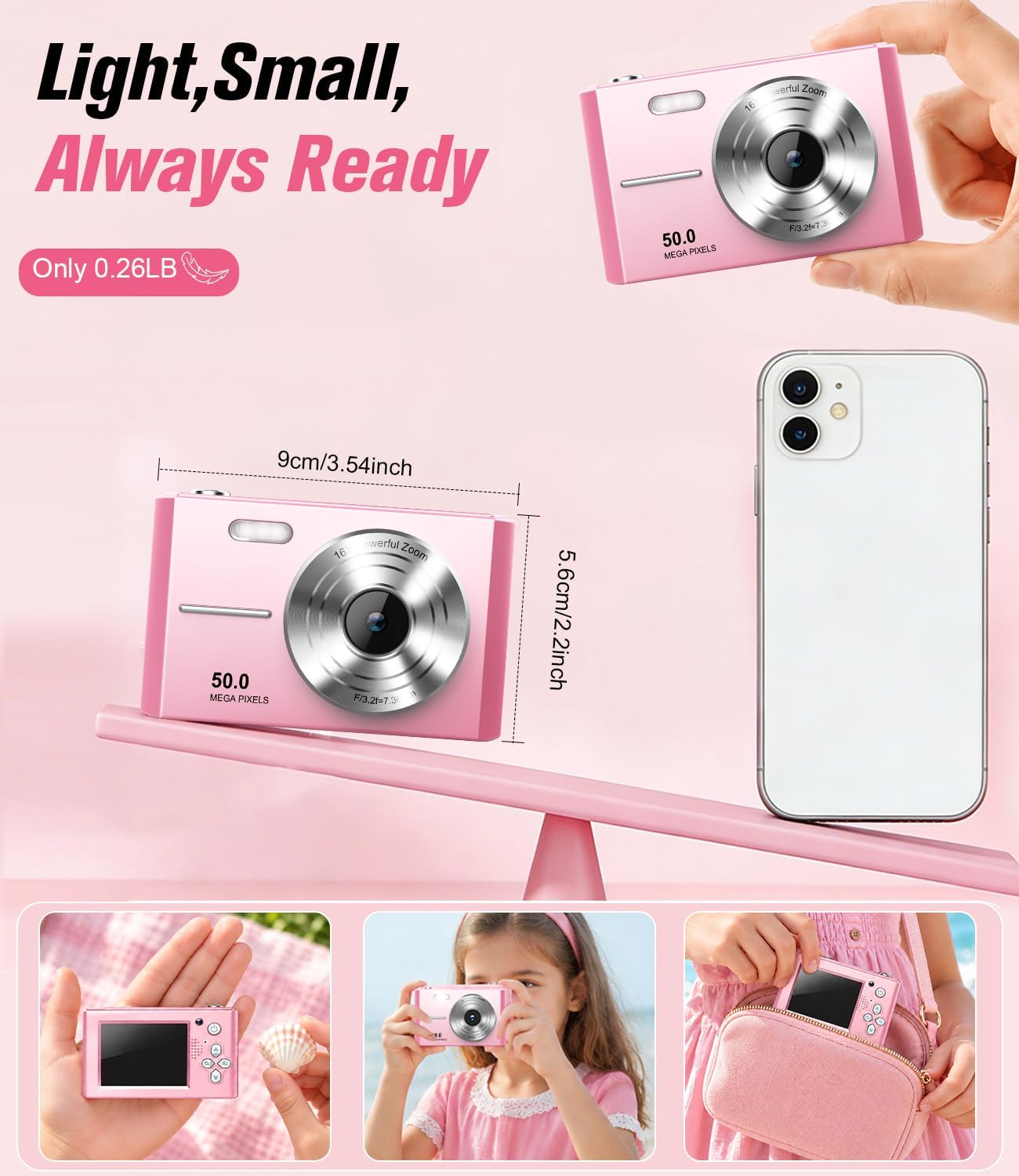 Thumbnail 6 de EJXHKNF M03 Pink Digital Camera, 50MP, 1080p Video and 16x Digital Zoom