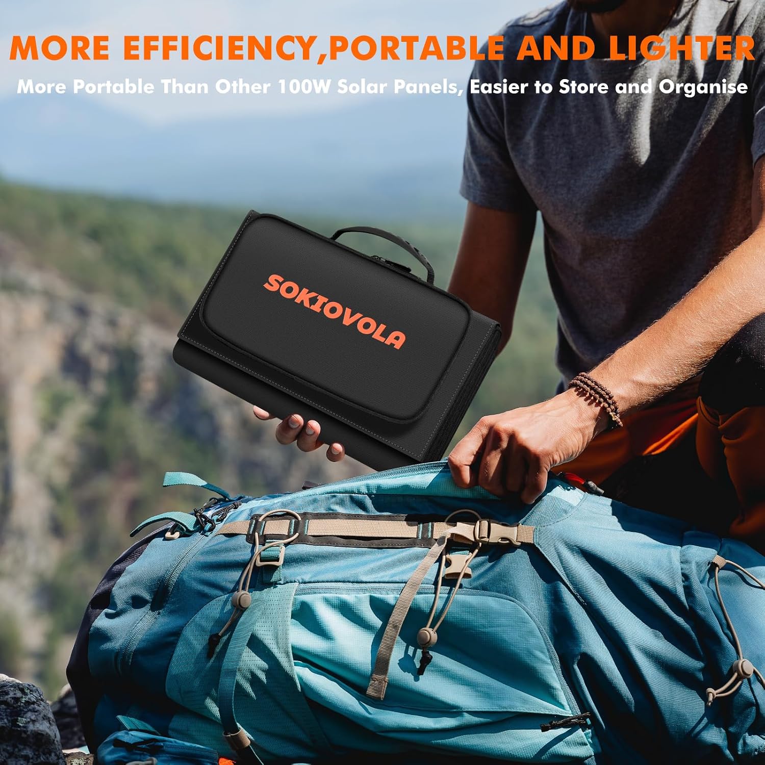 Detalle de SOKIOVOLA 100W Portable Foldable Solar Panel: Compact Power for Outdoors