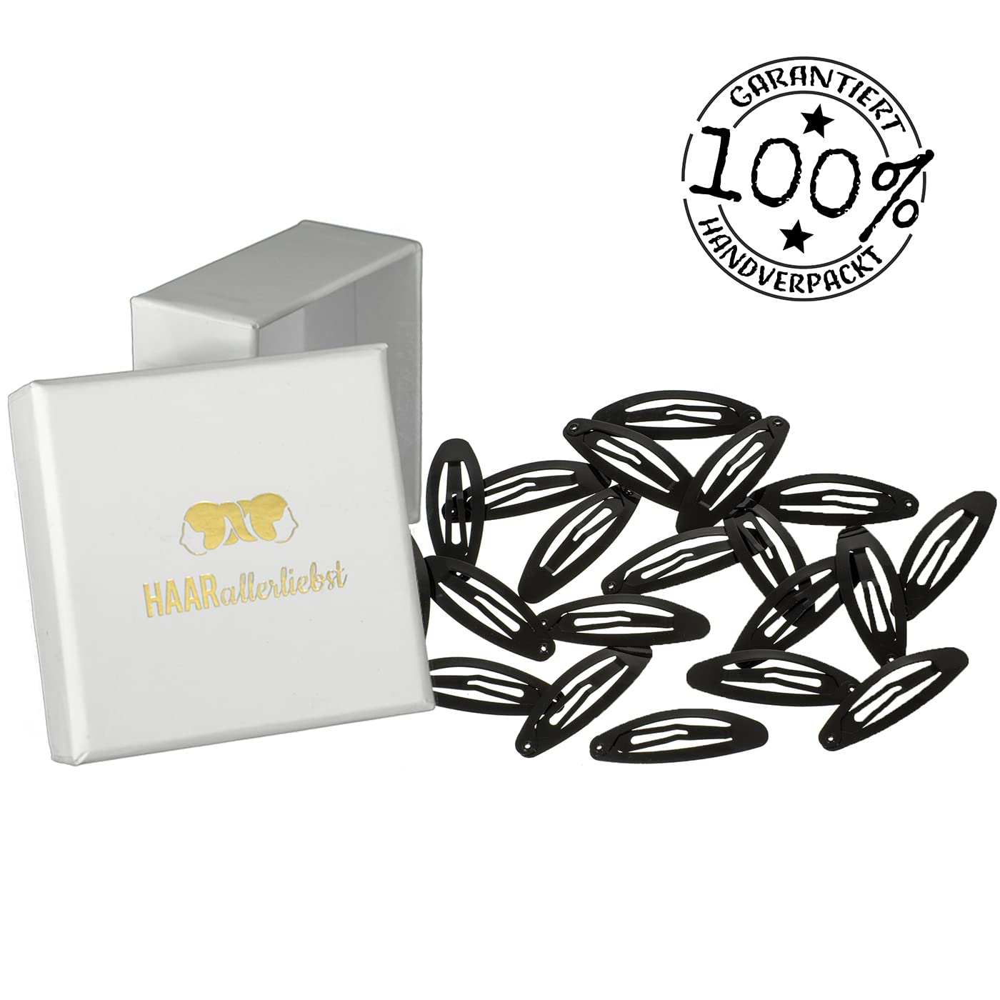 Detalle de Haarallerliebst Haarspangen Oval 5 cm – 20 Stück in Schwarz inkl. Aufbewahrungsbox weiß