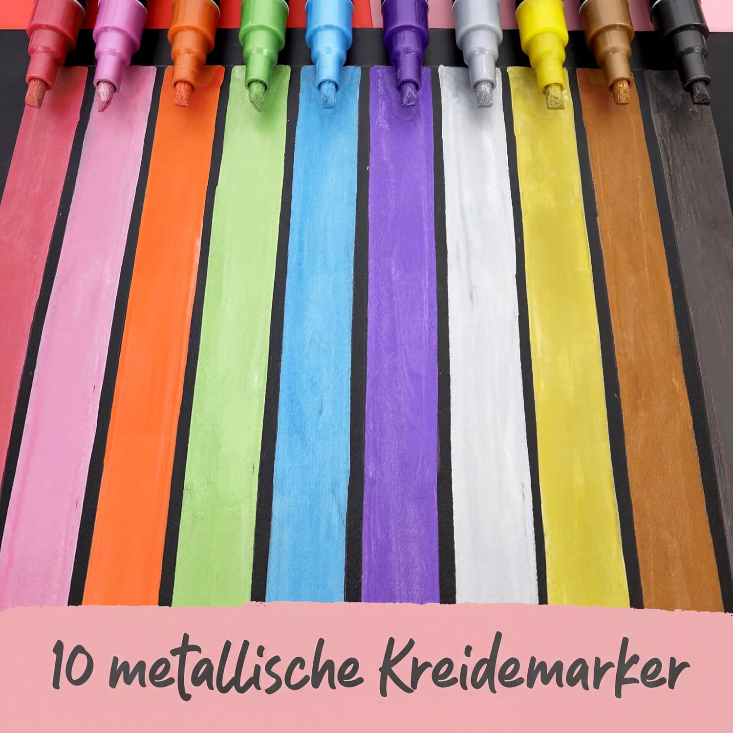Detalle 2 de Chalkola Kreidestifte für Tafel & Glas – 10 Metallic Marker mit 6 mm umkehrbarer Spitze
