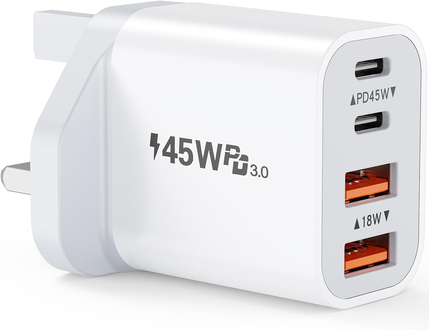 Detalle de USB C Plug 45W Fast Charger Plug with UK USB Plug, 4-Port USB-C Charger – 20W Shared Output