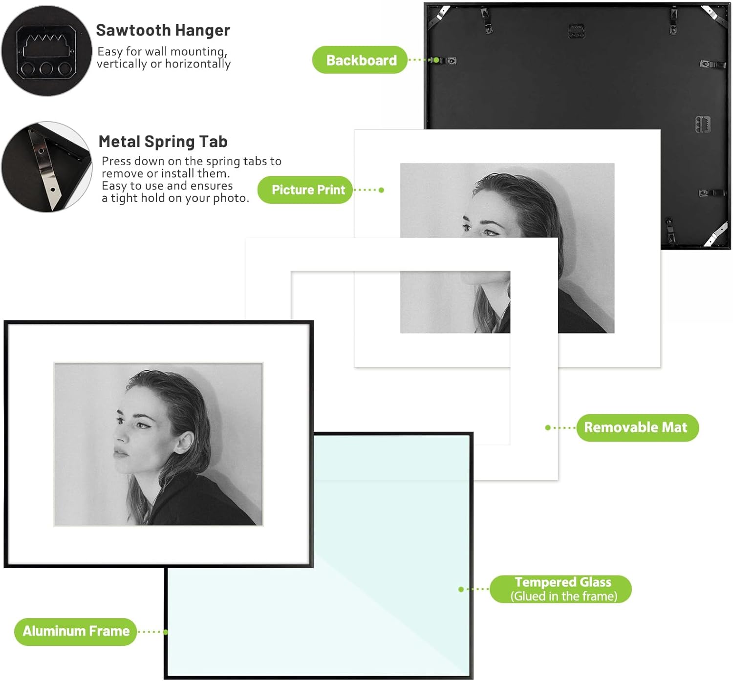 Thumbnail 4 de Golden State Art 16x20 Aluminum Picture Frame with Real Glass Cover (Black)