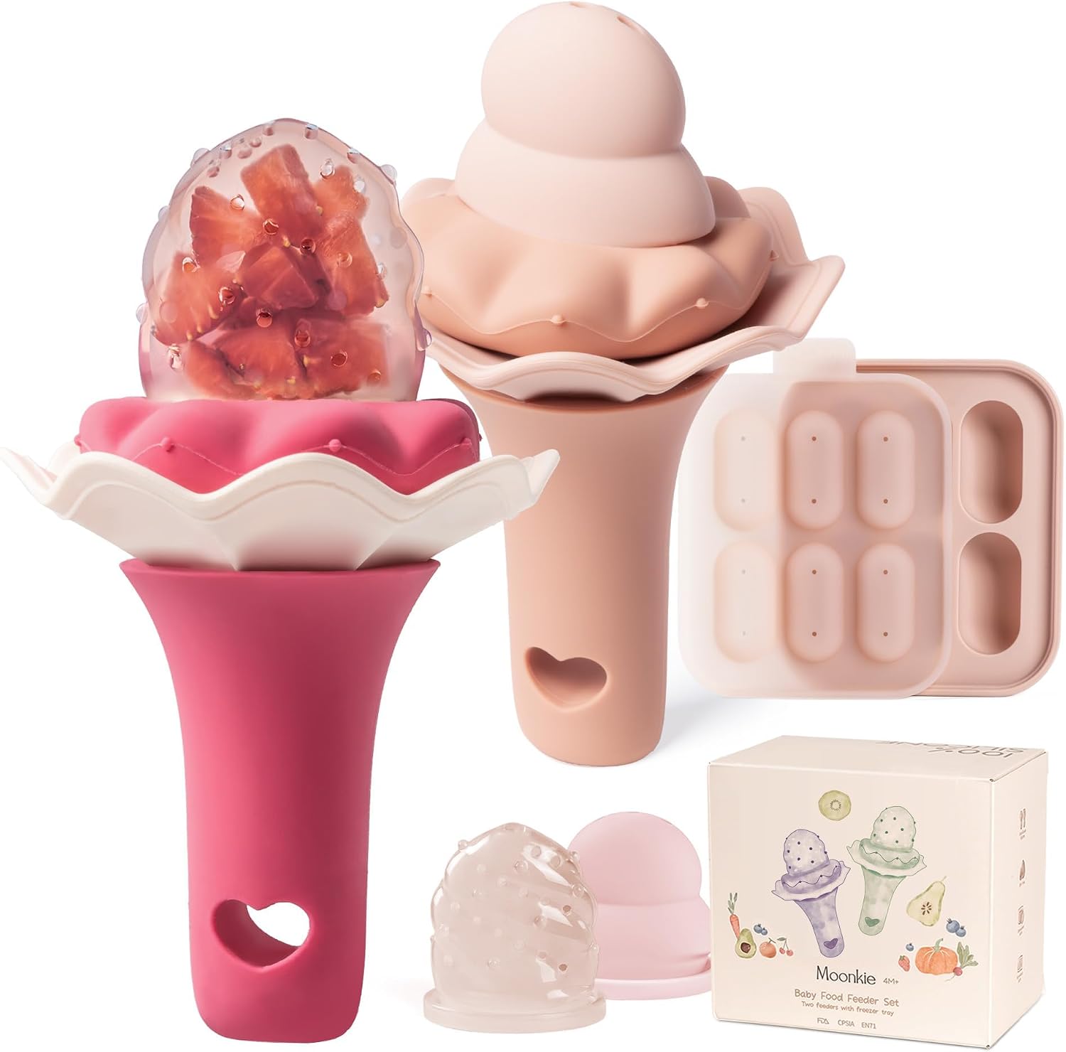 Moonkie Baby Fruit Feeder with Freezer Tray (2-Pack) – BPA Free Silicone Feeder with 2 Pouch Sizes