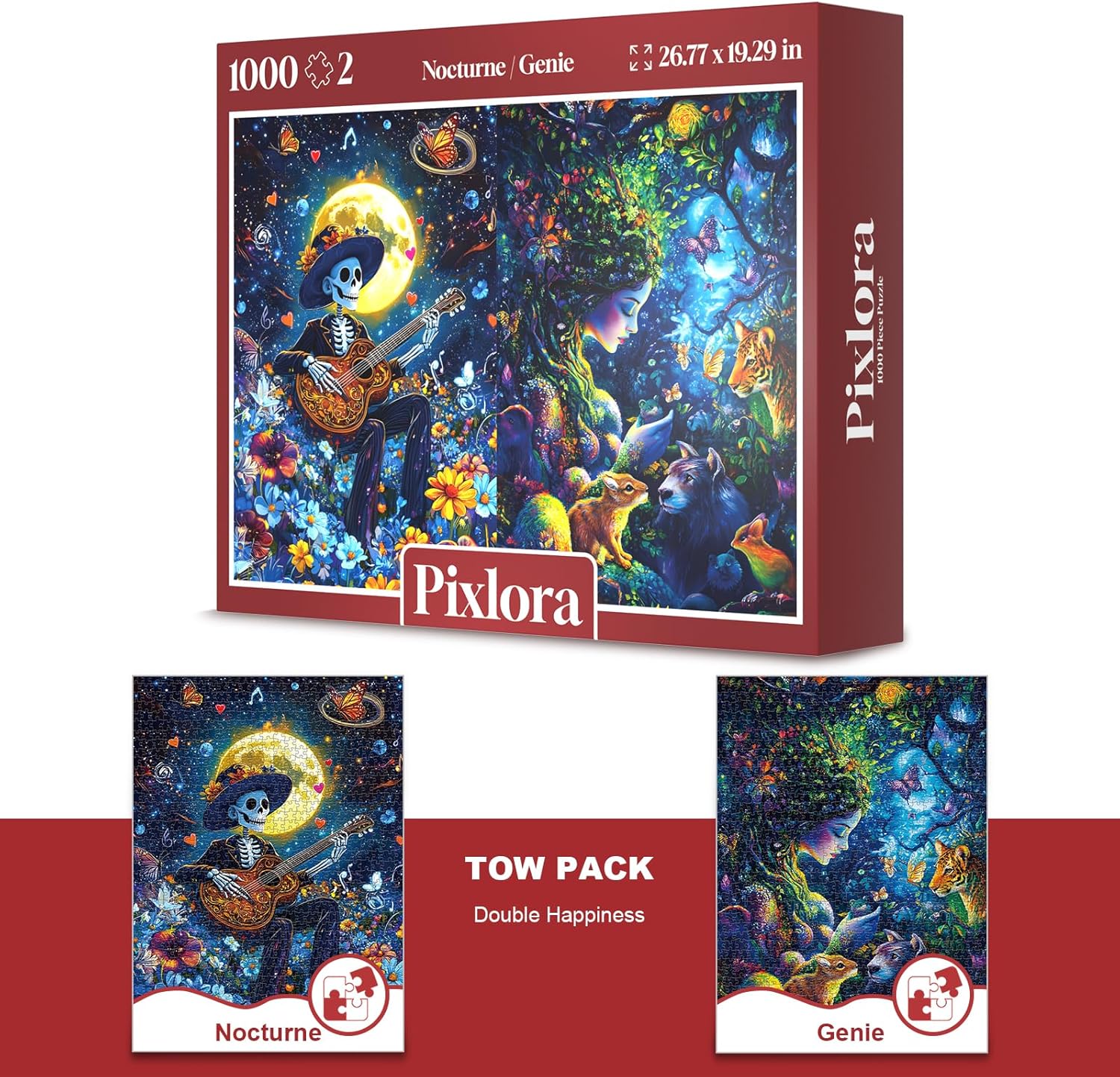 Thumbnail 1 de Pixlora 1000-Piece Jigsaw Puzzles for Adults (2 Pack) – Fantasy & Music Theme