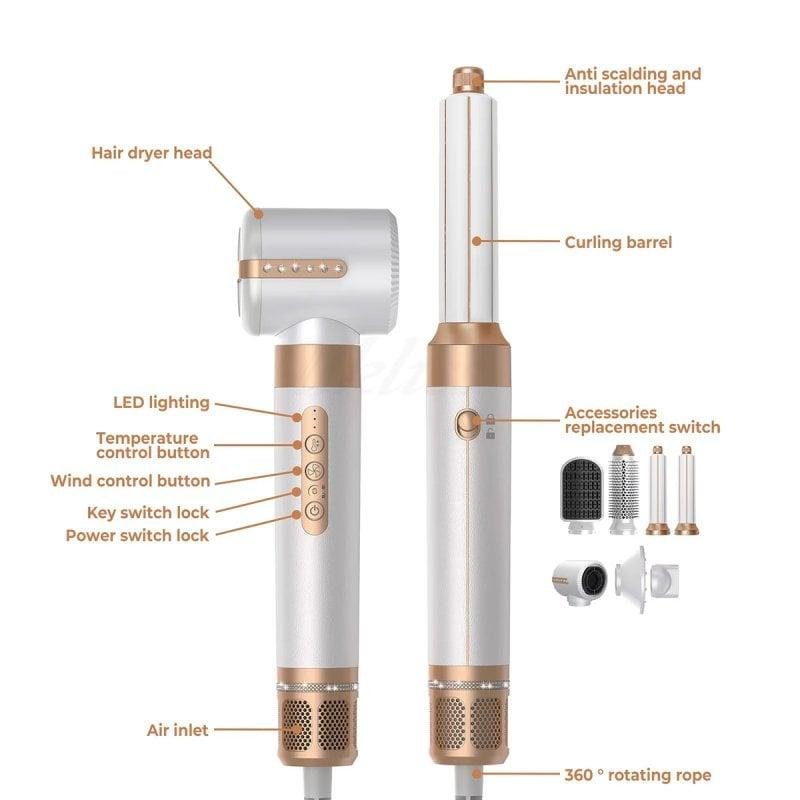 Detalle de Klack Hot Air Styler 7 en 1: Secador de Pelo Profesional de Alta Velocidad 110000RPM Blanco/Cobre