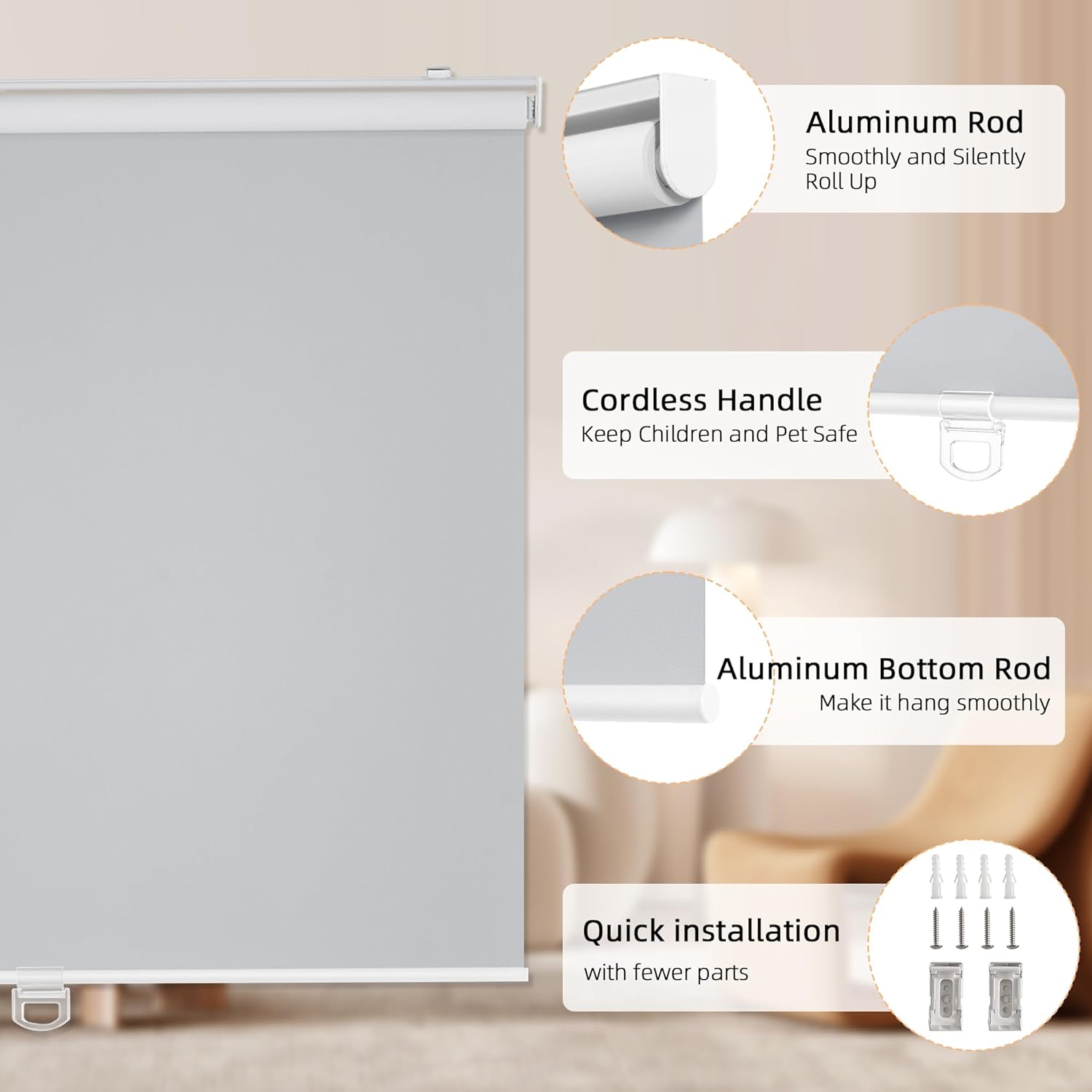 Thumbnail 4 de ChrisDowa Cordless Blackout Roller Shades (33" W x 72" H) in Grey
