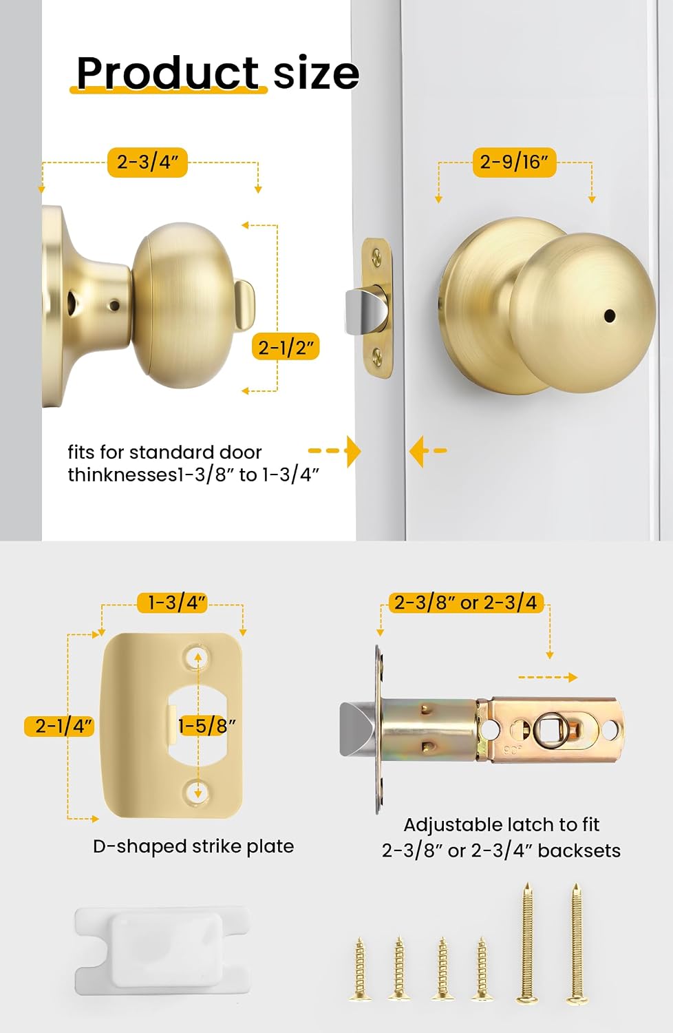 Detalle 2 de Goldenwarm Privacy Door Knobs, 6-Pack