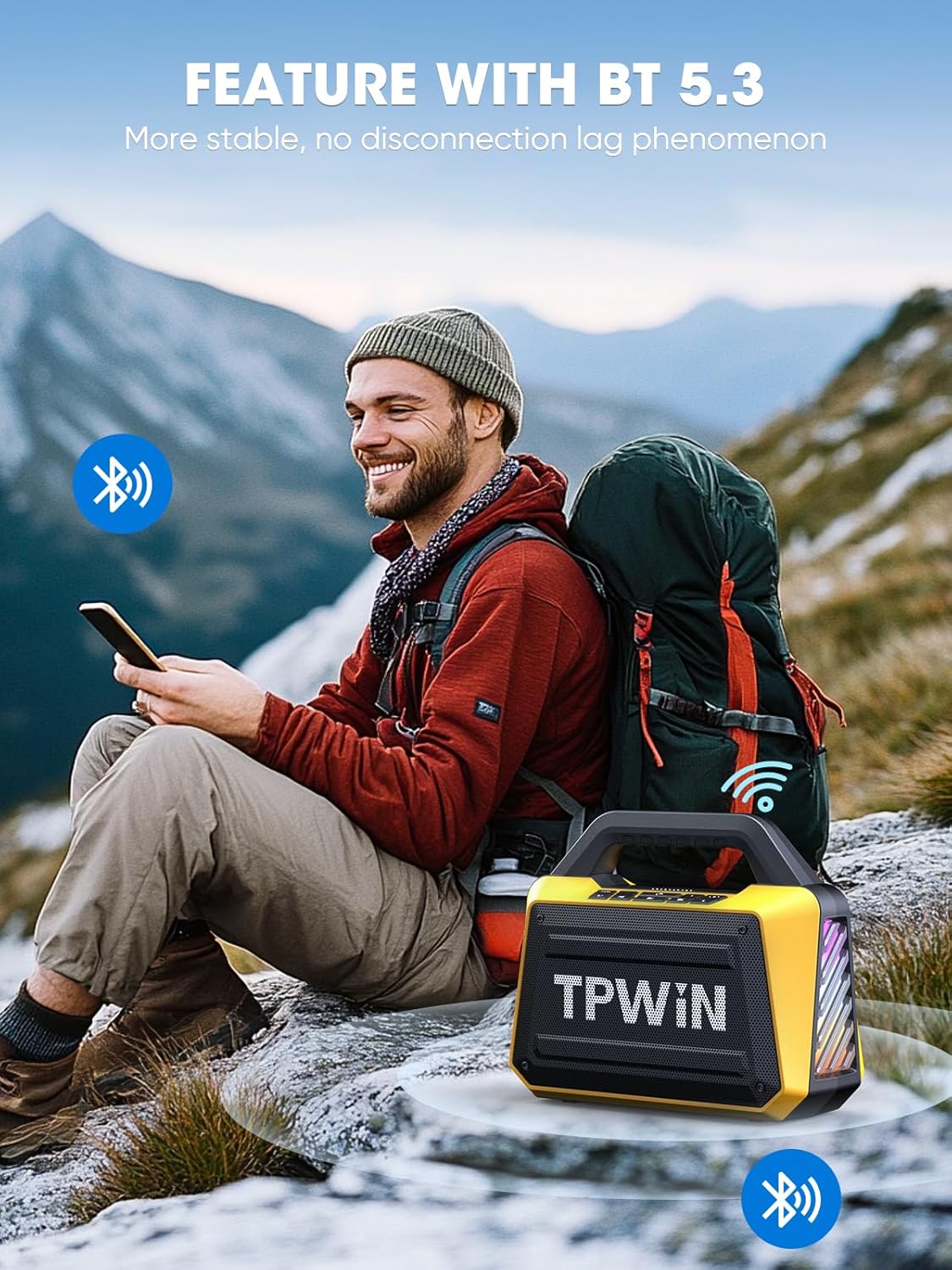 Thumbnail 6 de TPWIN Portable Bluetooth Speakers (80W Peak) with BT 5.3, IPX6, TWS & Light Shows - Yellow