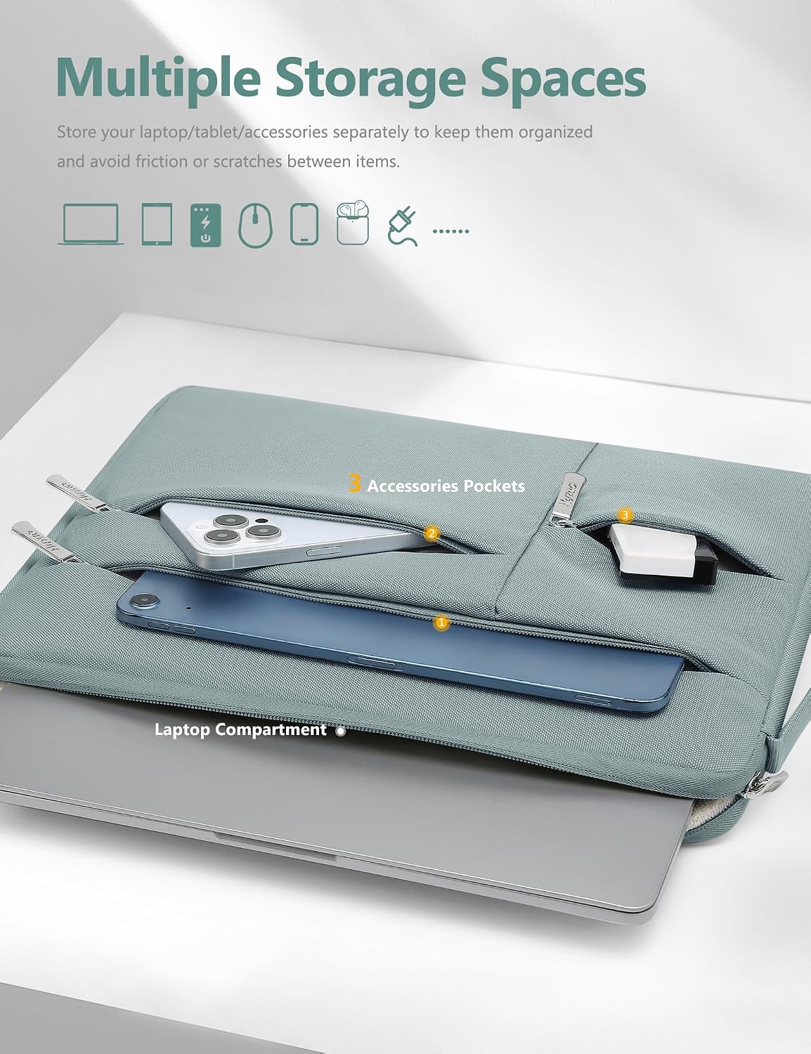 Detalle de HYZUO 17-17,3 Zoll Laptop Hülle Tasche – 360° Schutz, 3 Fronttaschen, Blau