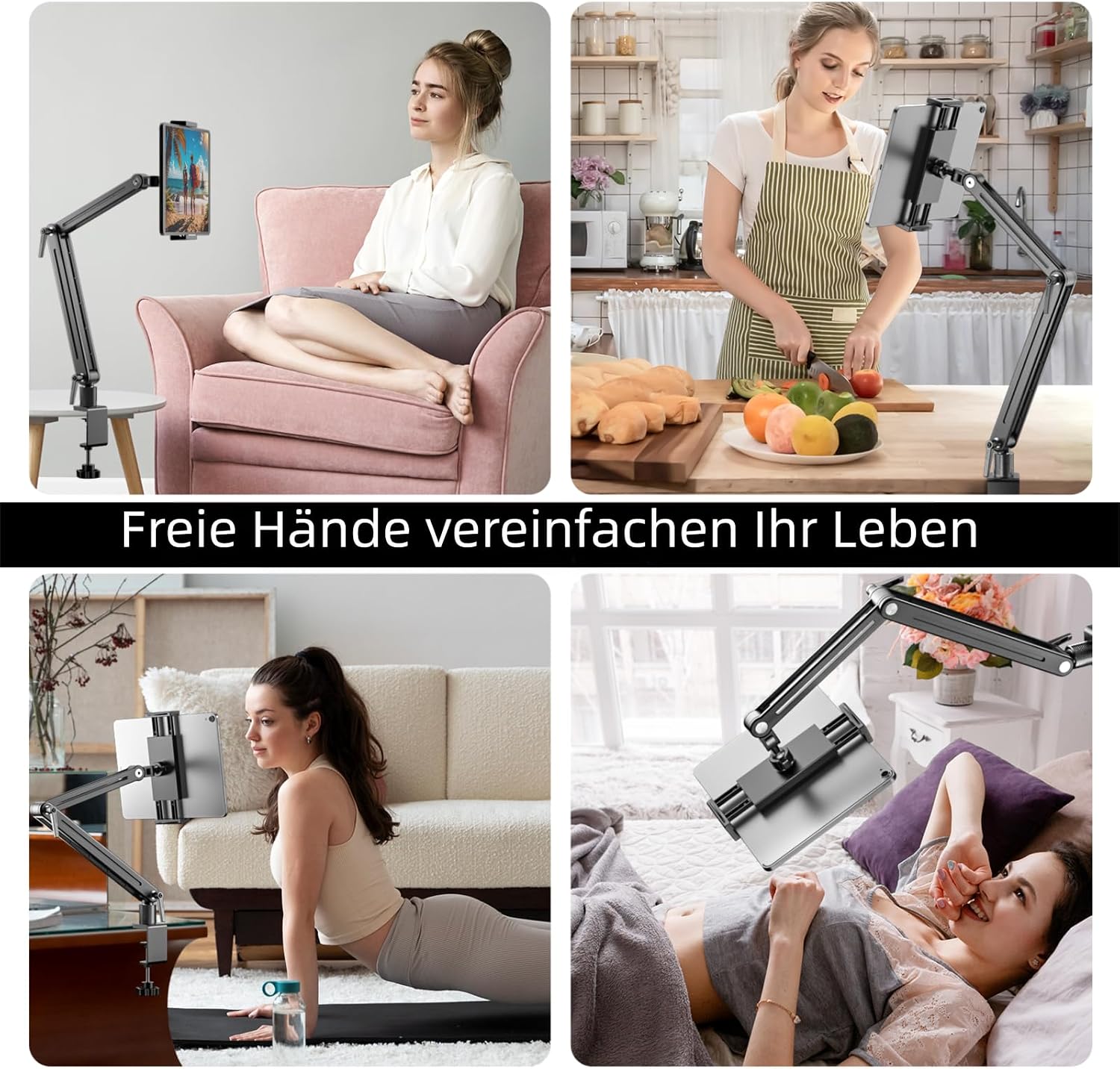 Detalle 2 de Feising Aluminium Tablet-Halterung mit Schwenkarm (360°) für iPad & Galaxy – bis 15,6 Zoll