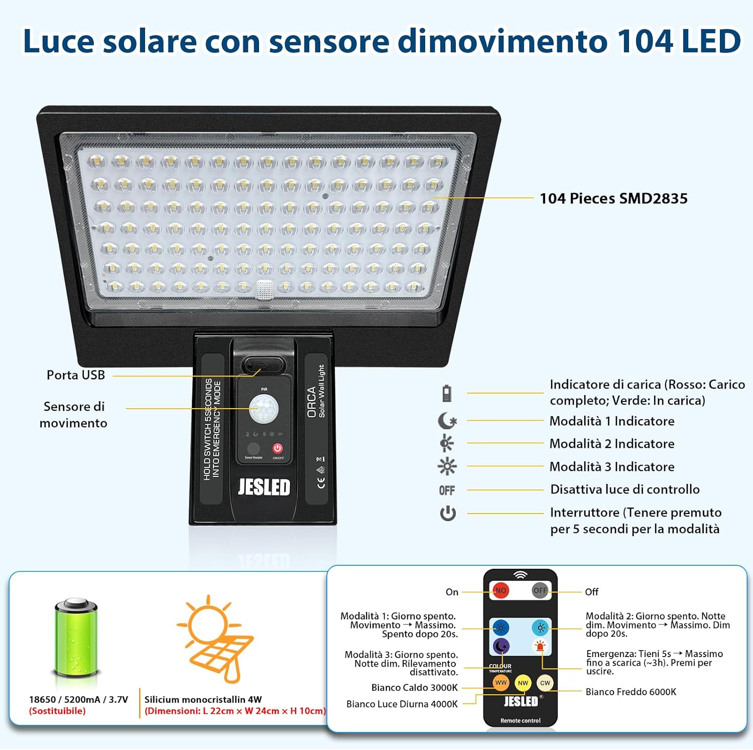 Thumbnail 6 de JESLED 104LED Luce Solare da Esterno