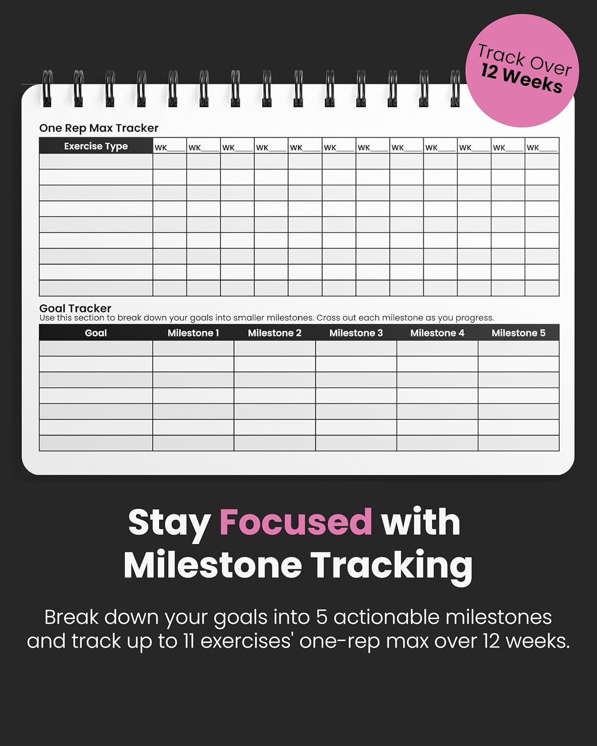 Detalle de theGymBook Gym Log Book – A5 Workout Journal (Pink) with 100 Pages