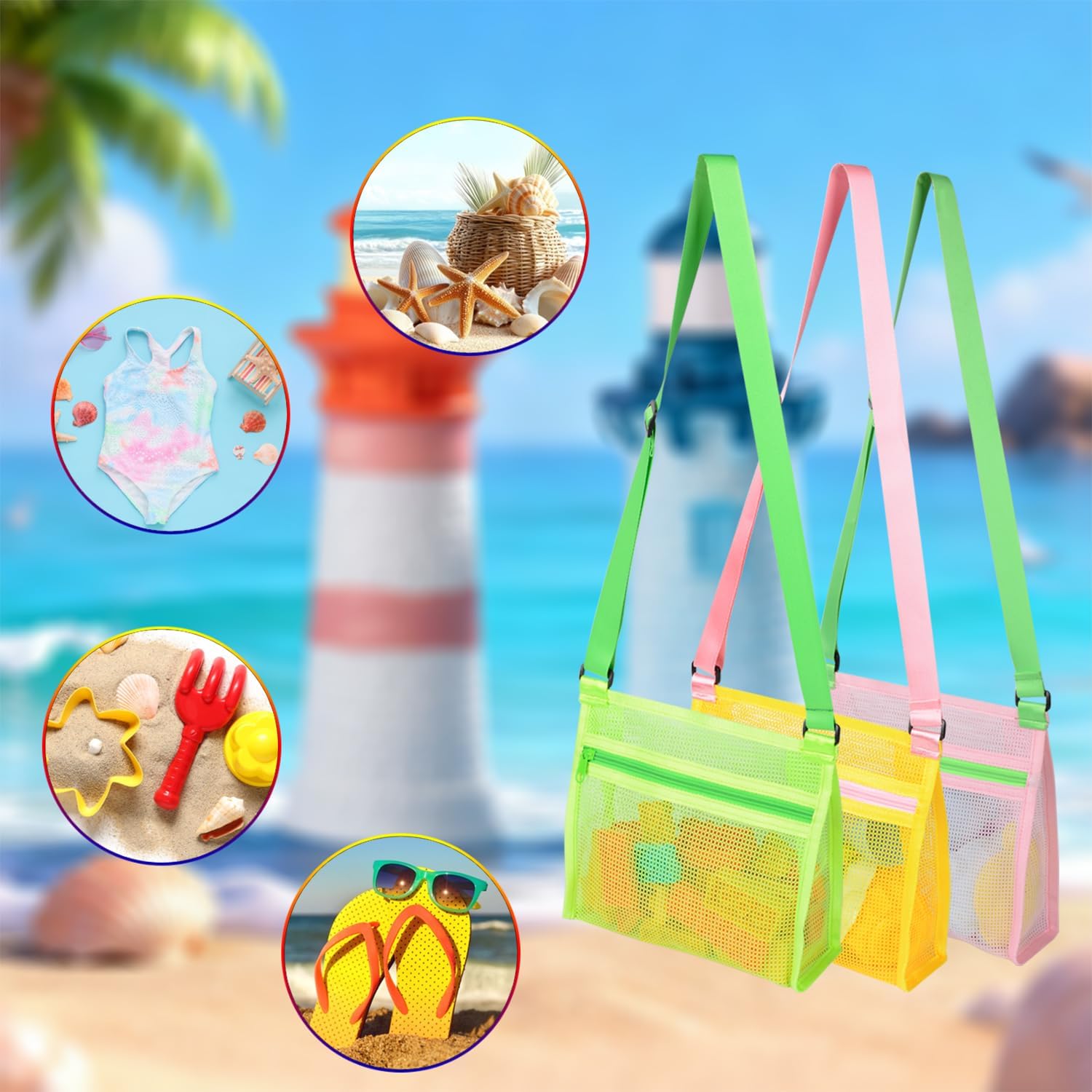 Thumbnail 4 de MUYIZI Mesh Beach Bag for Shells Collecting 3 Pack: Lightweight, Quick-Dry Shell Bags for Kids and Families