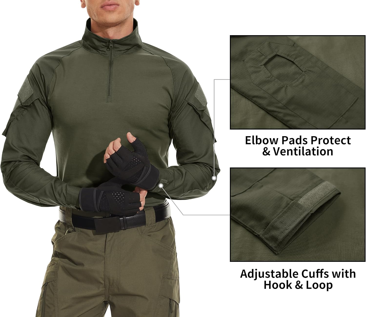 Detalle de TACVASEN Slim Fit Herren Baumwollhemd Outdoor Military T-Shirt mit Tasche