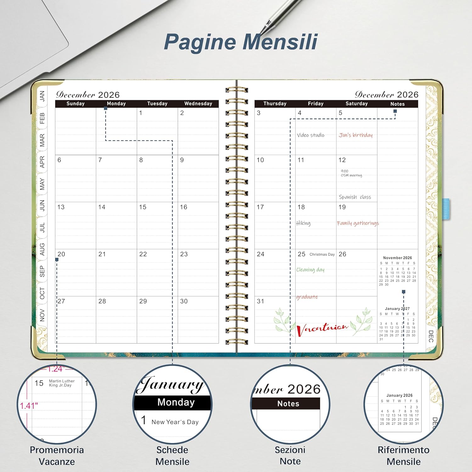 Thumbnail 2 de Gumiho Agenda 2026 Settimanale Spiral A5 (gennaio-dicembre 2026) verde