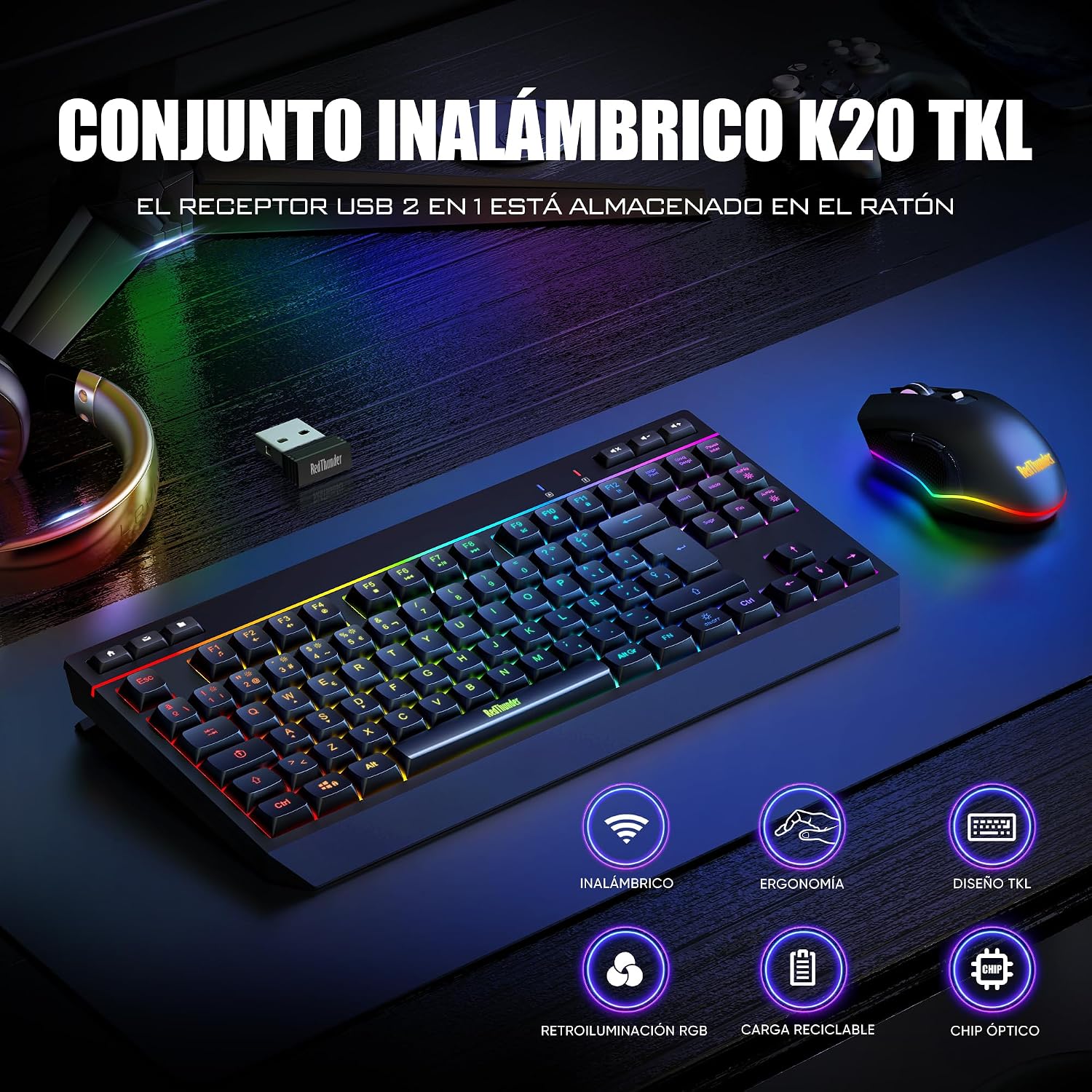Thumbnail 1 de RedThunder K20 TKL Teclado Gaming inalámbrico RGB