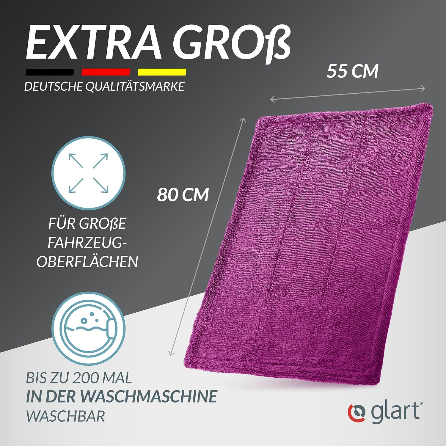 Detalle de Glart 44TW8P Twist Auto Trockentuch XXL 80x55 cm – Mikrofaser, fusselfrei, kratzschutz