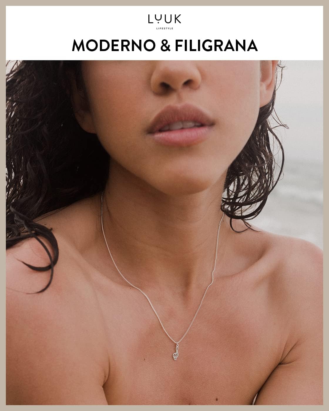 Thumbnail 1 de LUUK LIFESTYLE Collana in argento sterling 925 con ciondolo “chiave musicale” e cartolina Happiness (50 cm)