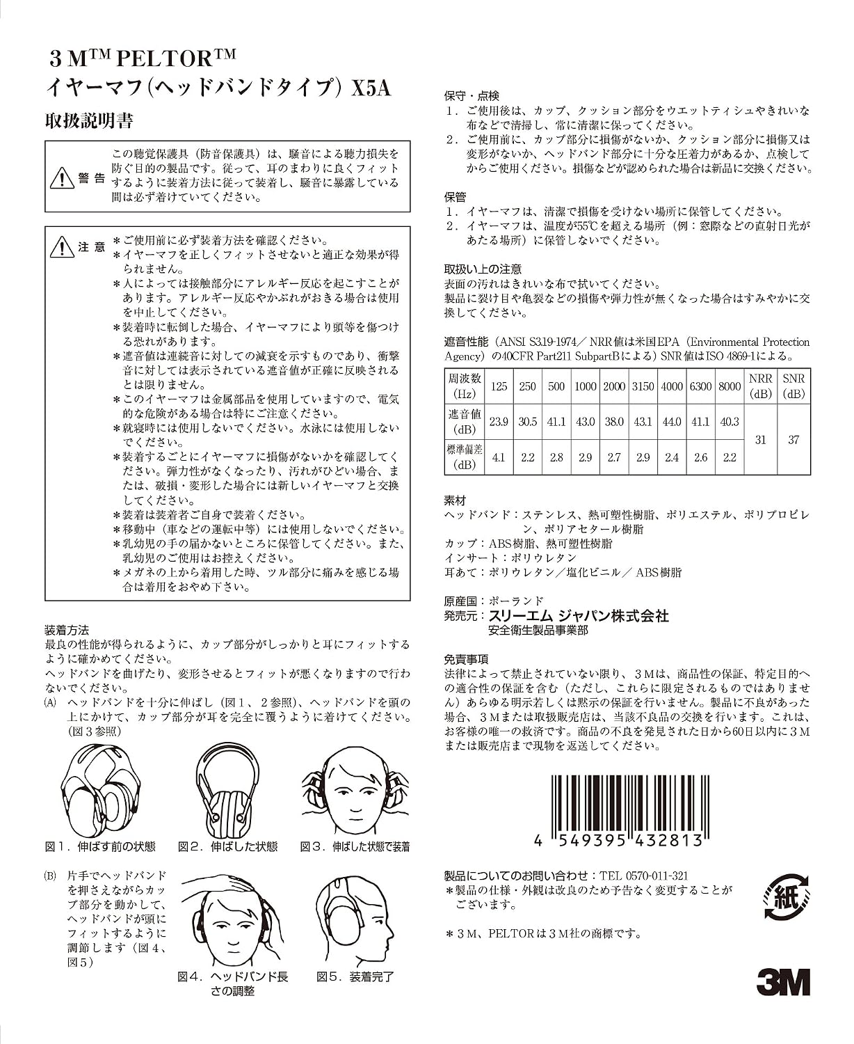 Detalle 2 de 3M PELTOR X5A イヤーマフ NRR 31dB・厚さ81mmのカップ、ANSI規格適合
