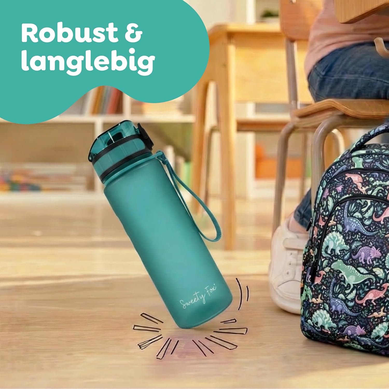 Thumbnail 4 de Sweety Fox Kinder-Trinkflasche mit Kohlensäure 500 ml (grün) – auslaufsicher, One-Click, spülmaschinenfest