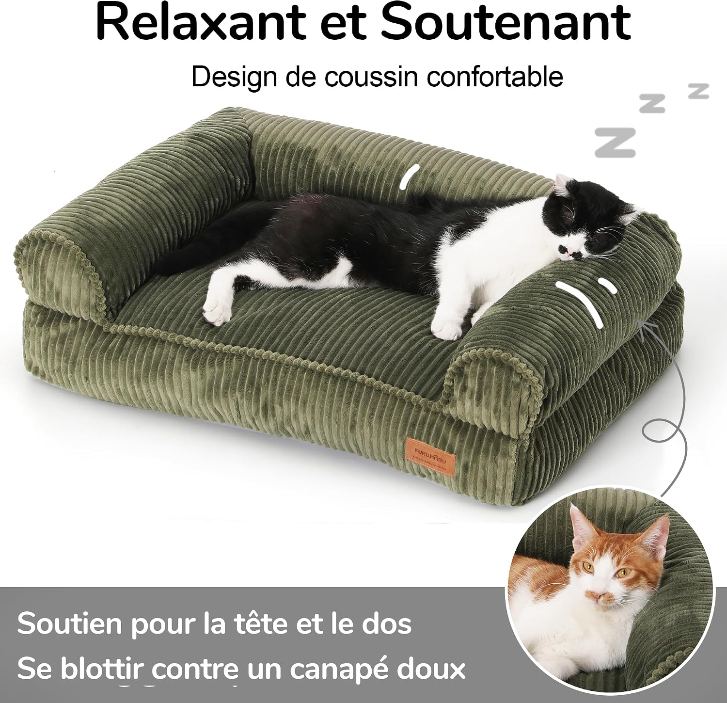 Detalle 2 de FUKUMARU Panier Chiens Chats — canapé lavable et antidérapant 72 x 52 x 22 cm, Vert