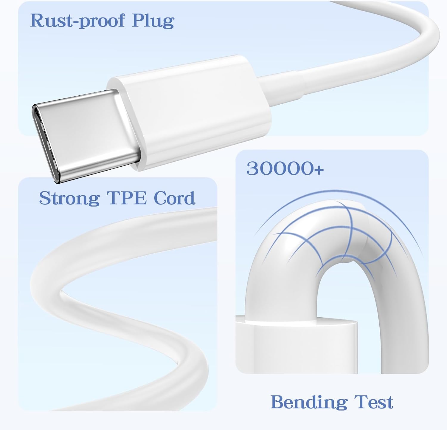 Detalle de USB to USB-C Cable 3FT for CarPlay (USB A to USB-C) – White
