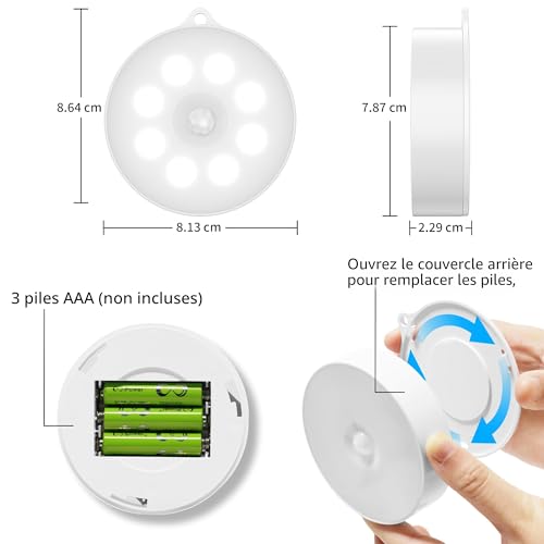 Detalle 2 de Lumière détecteur de mouvement intérieur sans fil (6 pièces, LED blanche froide) – daphomeu