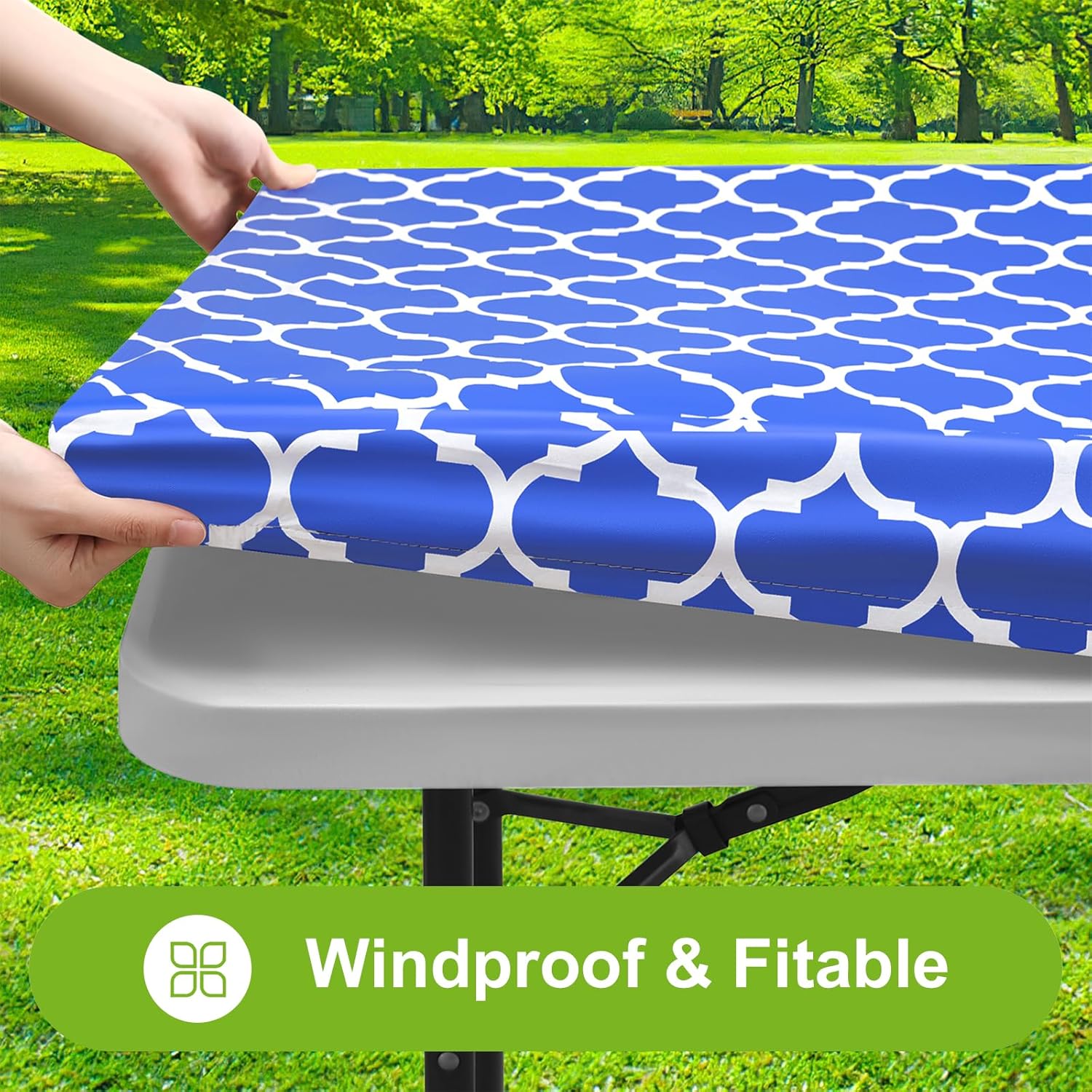 Detalle de Smiry Rectangle Picnic Table Cover (Waterproof Elastic Fitted) 30x72 Inches, Blue